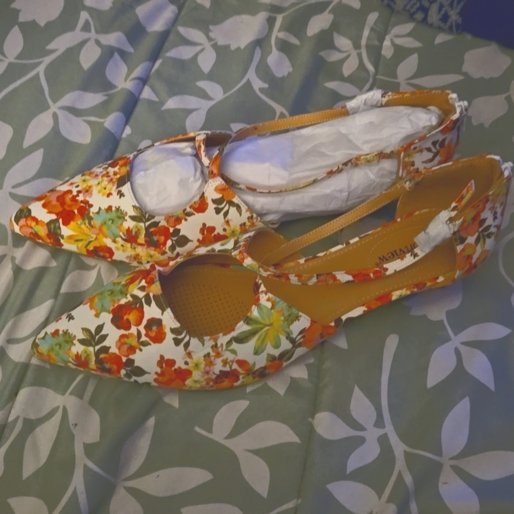 COMFORTVIEW FLORAL STRAPPY KITTEN HEELS SIZE 12W
